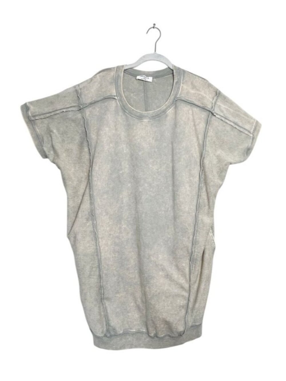 Zenana Washed Exposed Seam Short Sleeve Mini Tee Dress in Cream/Gray - Sz L/XL